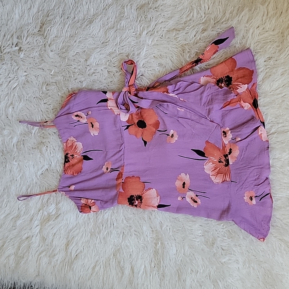 Her Entire Name Says Grace Floral Print Faux Wrap Mini Dress Lilac Purple